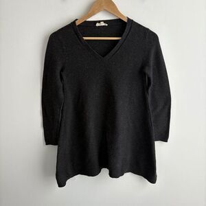 Eileen Fisher Sweater XS Gray Marled Knit Long Sleeve V-neck Pullover Slim Fit